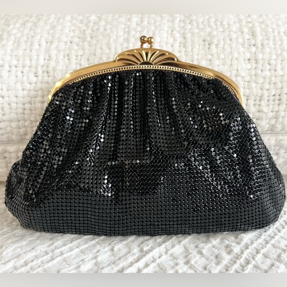 Whiting and Davis Vintage Black Mesh and Gold Evening Purse